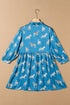 Blue Printed Zebra Pattern Pleated Shirt Tunic Dress